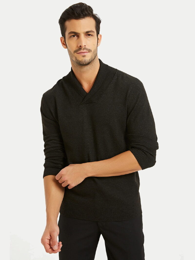 Yves Enzo Paris knit sweater with shawl collar  6740Y charcoal