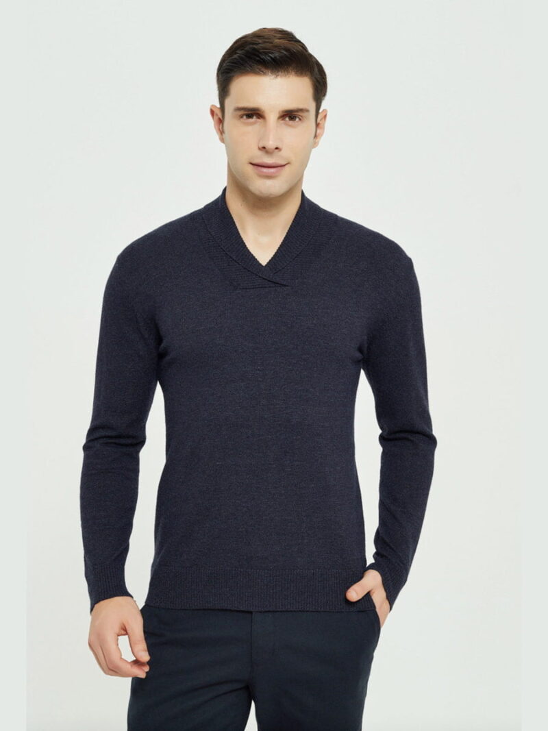 Yves Enzo Paris knit sweater with shawl collar  6740Y navy