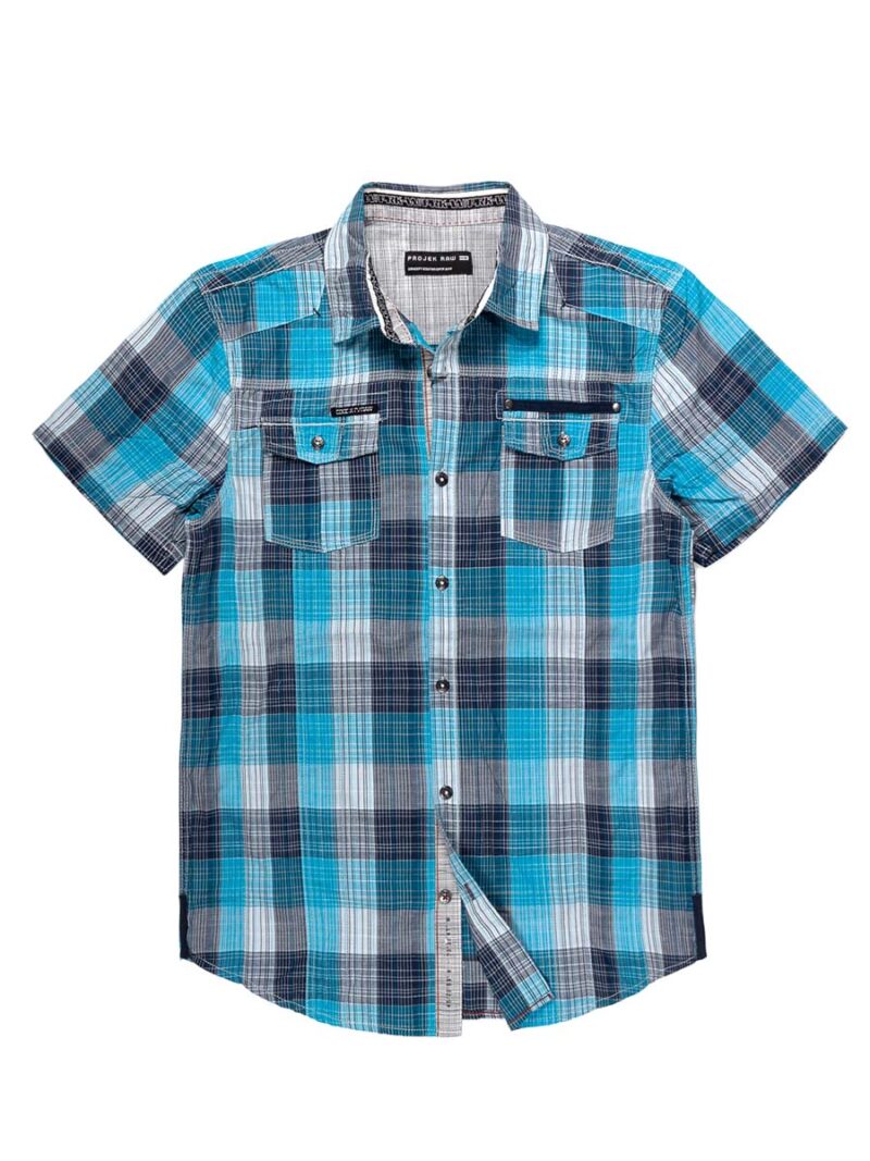 Projek Raw shirt 140224 short-sleeved checkered multicolored turkoise
