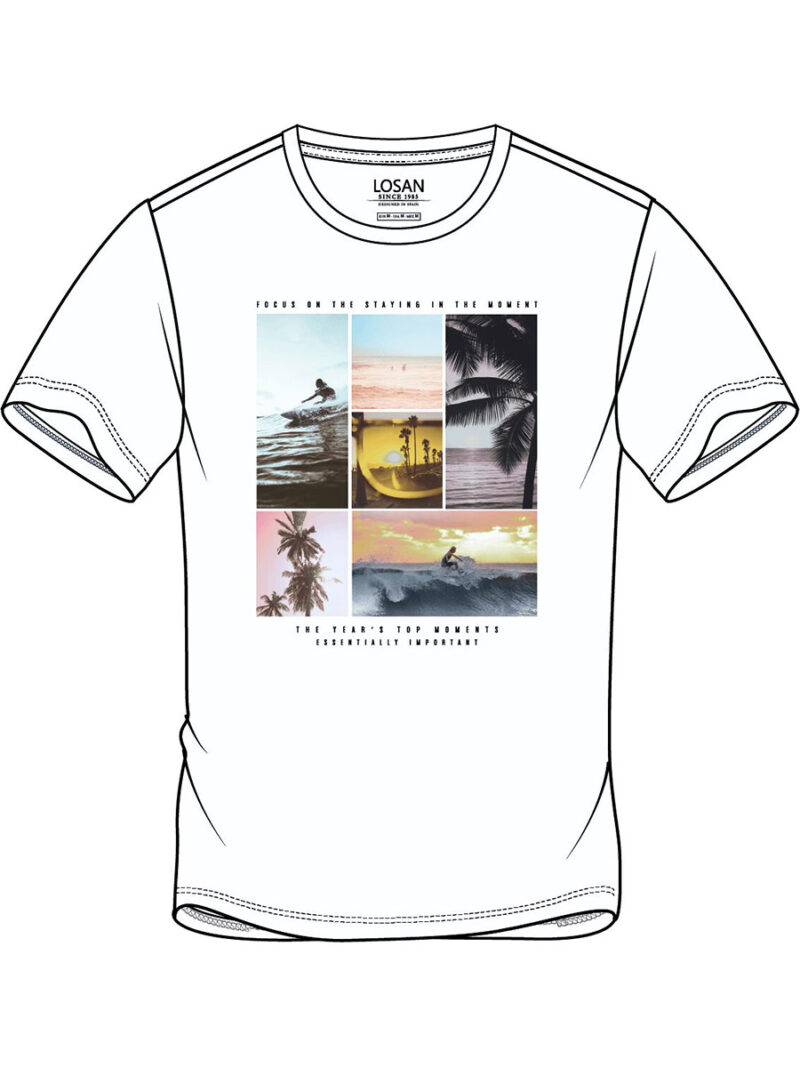 T-shirt Losan 211-1204AL imprimé manches courtes blanc