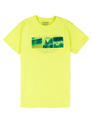 T-shirt Losan 211-1204AL imprimé manches courtes jaune fluo