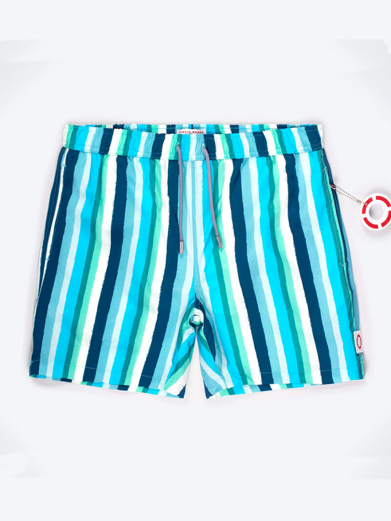 Short maillot Public Beach PB4617 ultra confort imprimé rayures turquoise