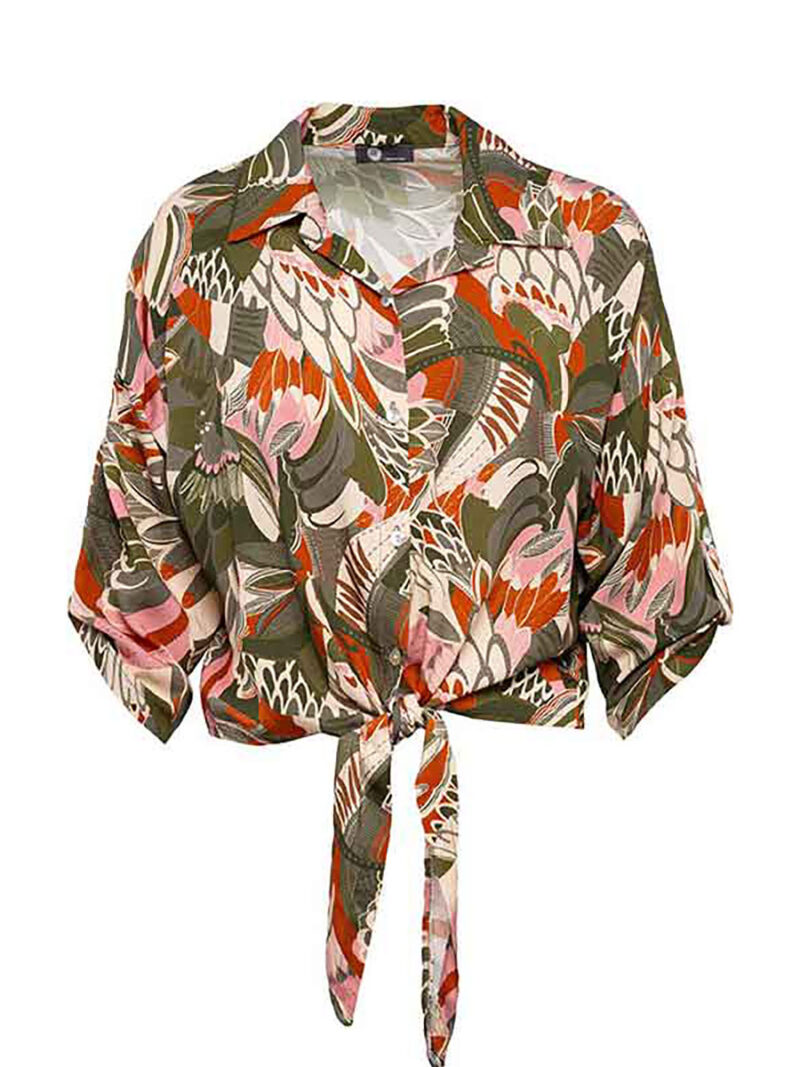 M Italy blouse 21-21899R printed short sleeves kaki combo