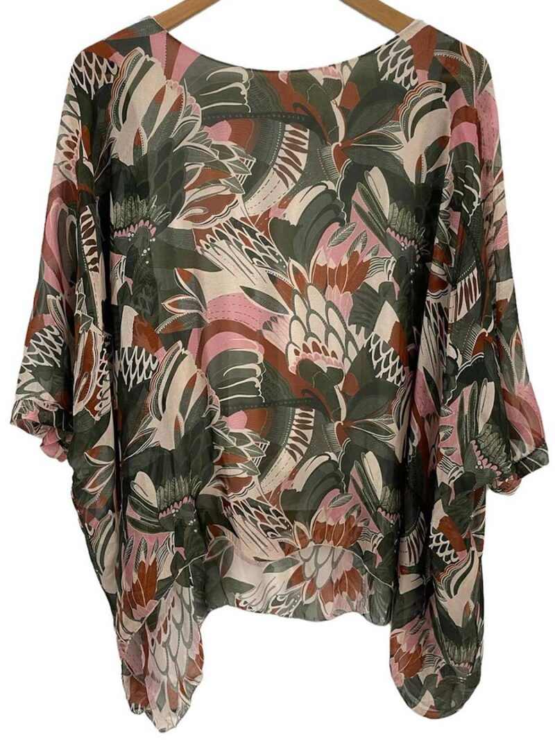 M Italy blouse 10-81837DGR printed khaki combo