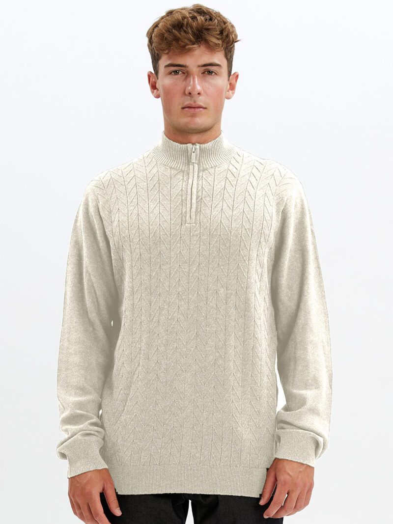 Point Zero Knitwear 7953424 in thin cotton knit with mock zip collar eggshell