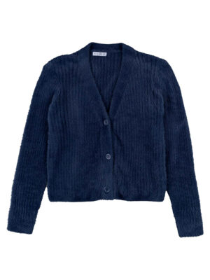 Chandail Cardigan Losan 22E-5016AL en tricot doux en peluche bleu