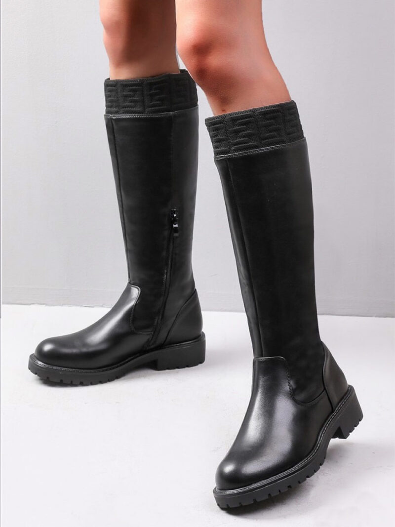 High boot Paris-Italy import 9092 Leather and fabric look black