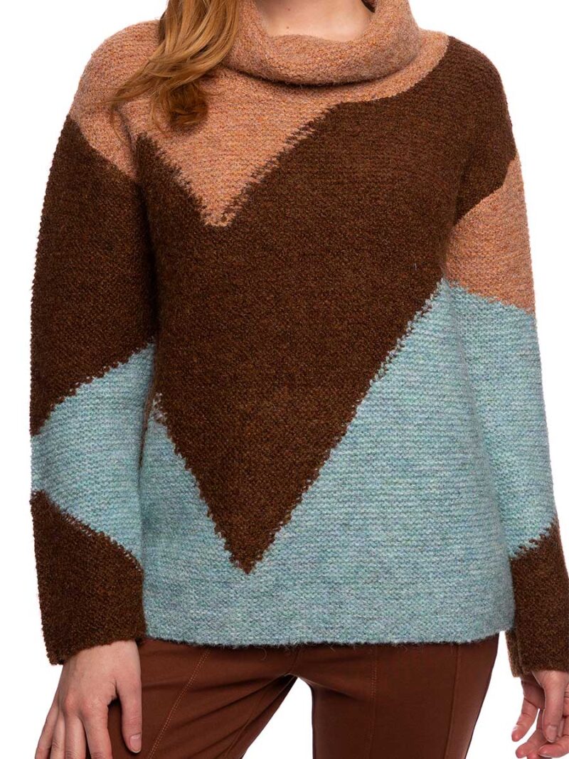 Coco Y Club sweater 222-4046 soft and comfortable knit turtleneck brown combo