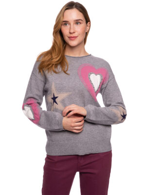 Chandail CyC 222-4058 en tricot avec coeurs et étoiles
