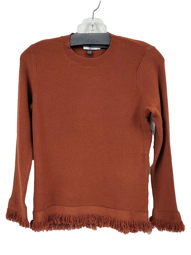 ChCyC 222-4075 stretchy and comfortable sweater with fringe at the bottom cognac color