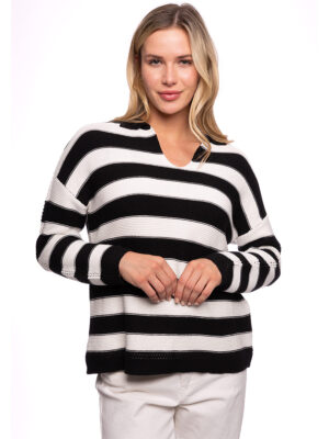 CyC 222-4097 striped knit sweater black and off white