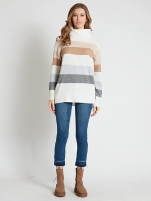 Motion MOJ3190 chunky stripe turtleneck knit sweater off white