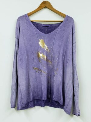 Chandail-Paris-Italie-ImpoSweater Paris Italie Import 01329 tie dye V-neck metallic print lilac color