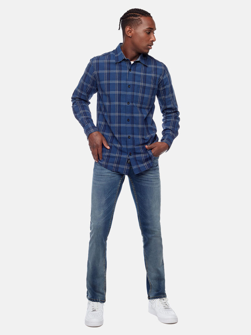 Projek Raw 141215 checkered cotton shirt blue