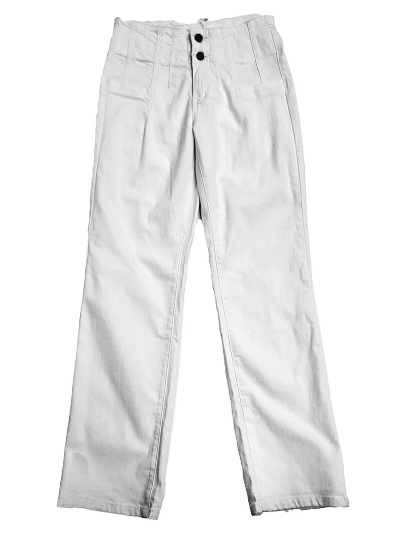 Pantalon Coco Y club 222-3074 extensible coupe ample et taille haute blanc