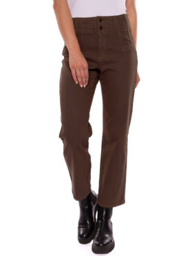 Pantalon Coco Y club 222-3074 extensible coupe ample et taille haute brun
