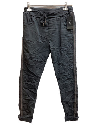 Paris Italy import 01359 stretch trousers with band on the side decorated with stones color grey