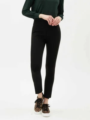 UP 67375 pull-on pants with slimming waistband and bottom slit black