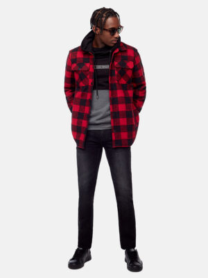 Projek Raw Overshirt 141258 in thick cotton flannel with checks red