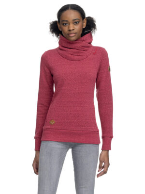 Ragwear Anabelka 2221-30009 sweatshirt with a large wrap-around crossed and printed collar in pink