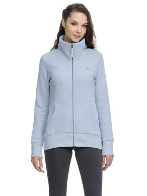 Ragwear Dneska sweatshirt 2221-30030 with enveloping stand-up collar and rib texture band light blue