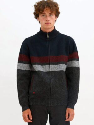 Cardigan Point zéro 7958609 en tricot col montant avec zip doublé polar couleur charbon bourgogne