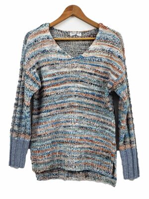 Chandail Coco Y Club 222-4205 en tricot encolure en V bleu