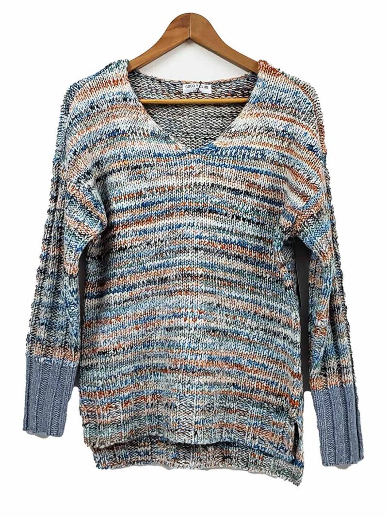 Coco Y Club 222-4205 V-neck knit sweater blue
