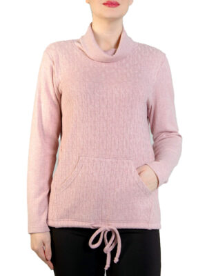 Devia sweater B234T textured knit turtleneck pink color