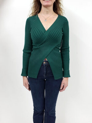 Chandail Patrizia Luca WTF201 en tricot côtelé cache-coeur couleur vert