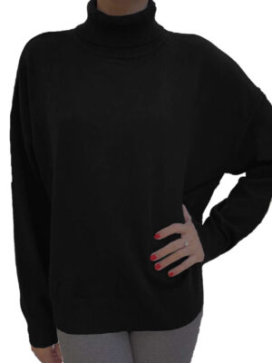 Patrizia Luca ZF216 turtleneck knit sweater with V-shaped opening in the back in black