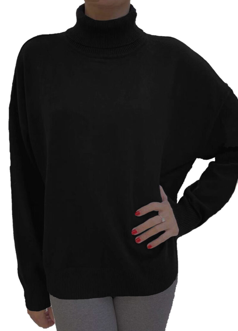 Patrizia Luca ZF216 turtleneck knit sweater with V-shaped opening in the back in black