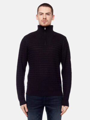 Chandail Projek Raw 141847 en tricot col mock avec zip couleur écru noir