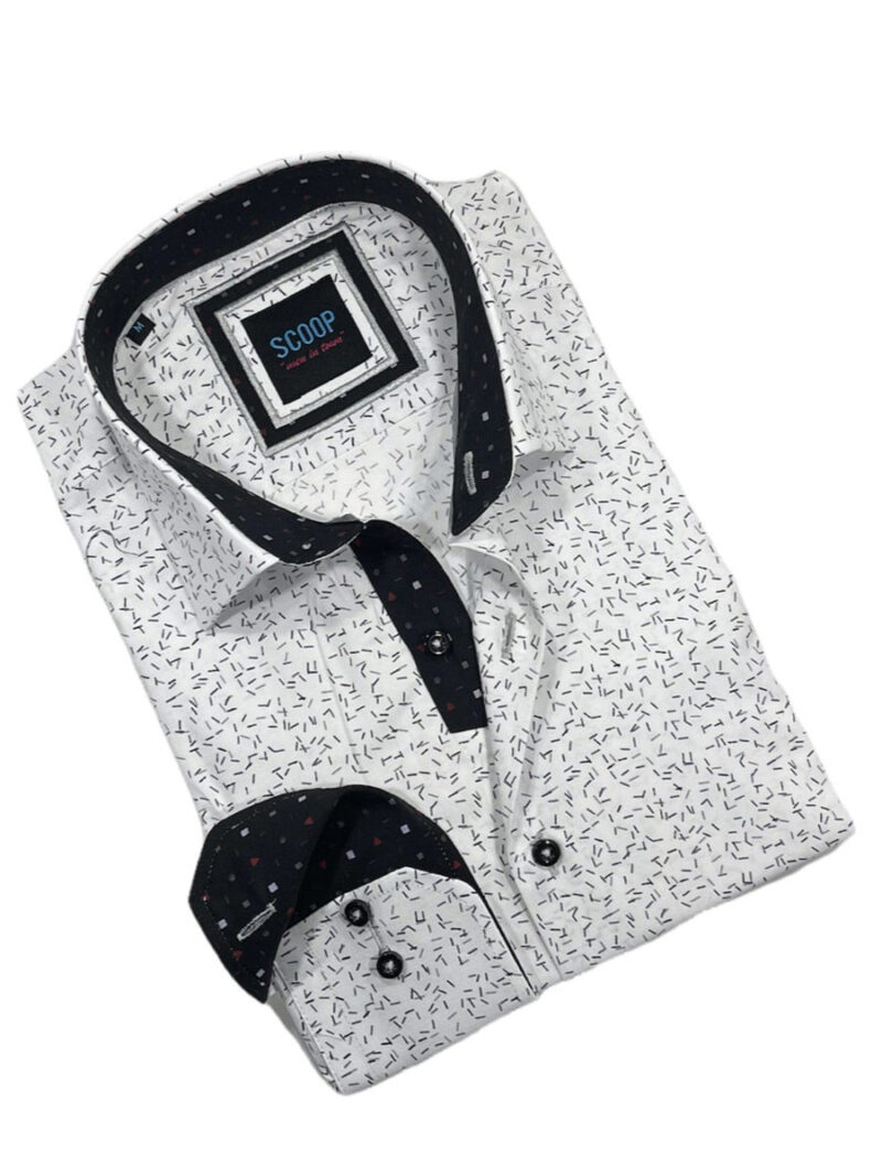 Scoop KANE shirt printed long sleeve stretch cotton frost white color