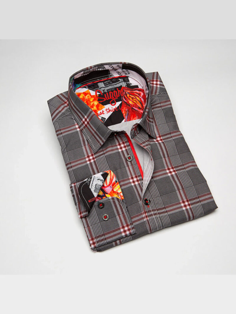 Sugar KANO cherry  long-sleeved dressy microfiber shirt with check print