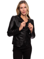 CoCo Y Club jacket 222-4019 in lined black vegan leather with zip closure