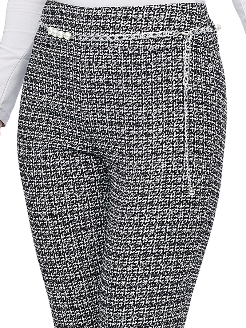 Pantalon cheville UP 67562 taille enfilade tissus texturé motif jacquard avec ceinture bijoux