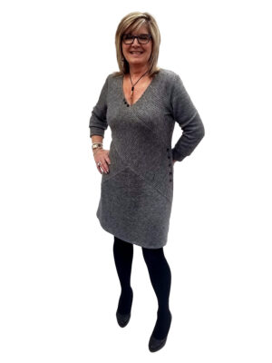 Bali 7995 knit dress with V-neck in grey