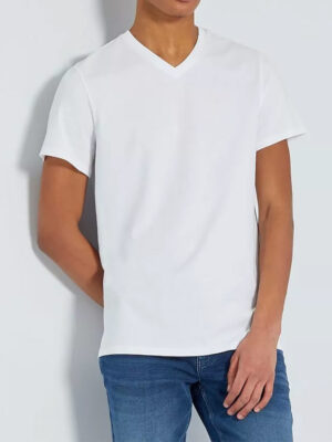 T-shirt Point Zero NOOS1011 col en V coton biologique extensible et confortable blanc