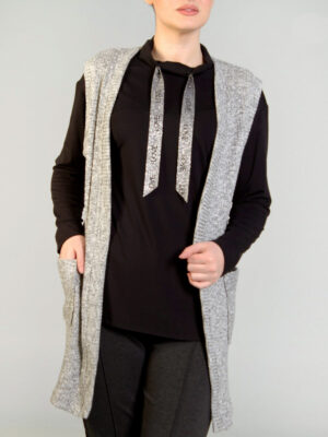 Veste longue Devia B294V en tricot texturé couleur gris