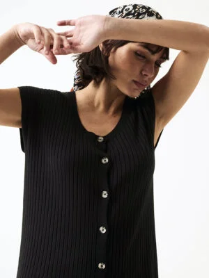 Veste longue Garcia S20084 en tricot boutonnée noir