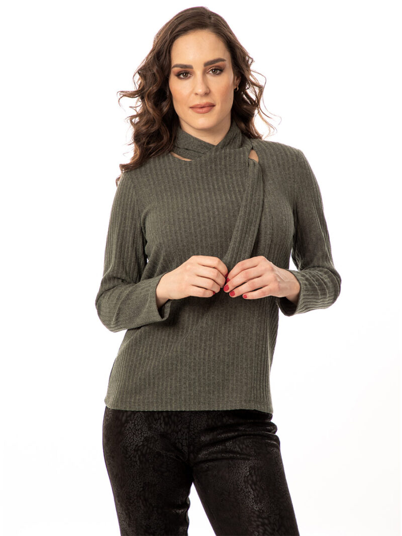 Bali sweater 7901 in rib texture knit khaki color