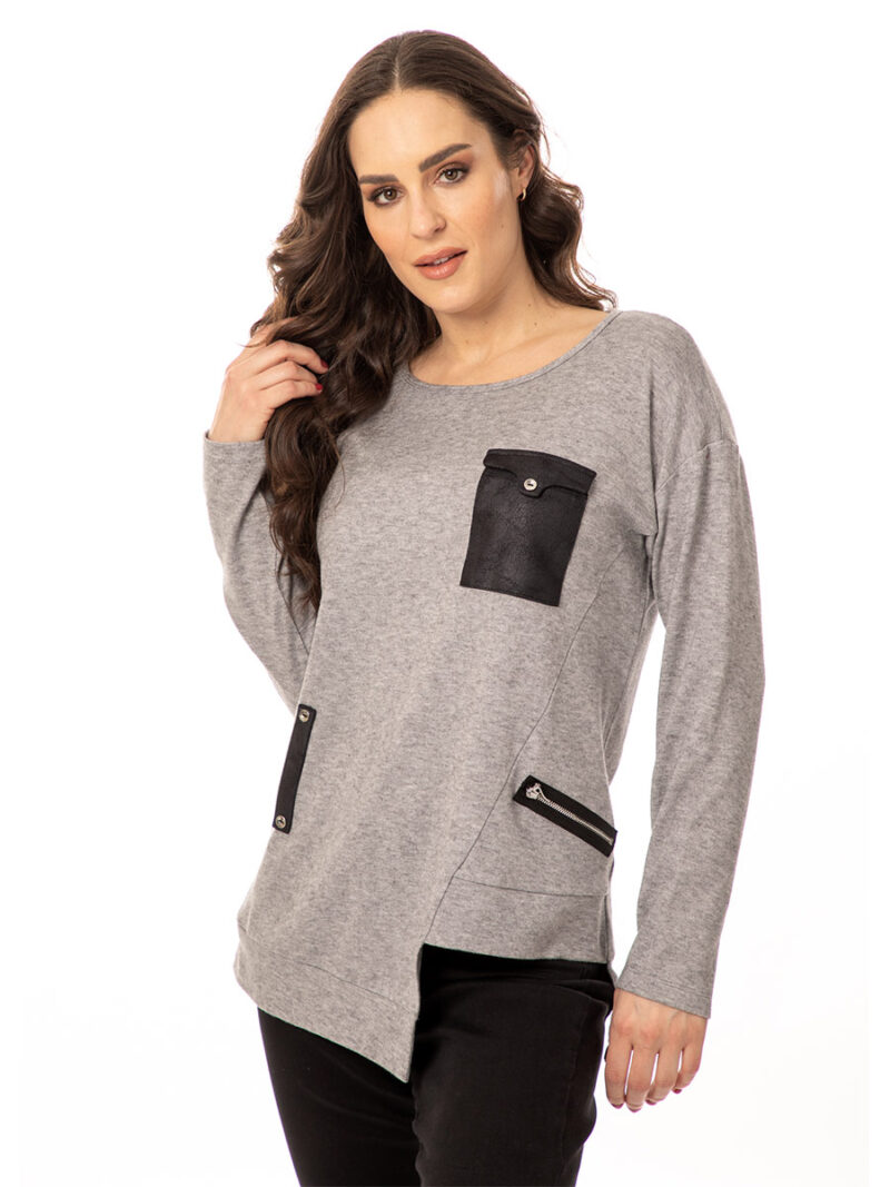 Bali 7958 sweater in lightweight knit with applied zip and pocket, soft and comfortable color grey