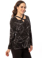 Bali 7977 lightweight knit sweater printed with a crossover collar black