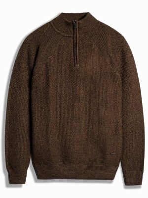 Chandail Lois Jeans 1009 en tricot texturé col mock zip couleur chocolat