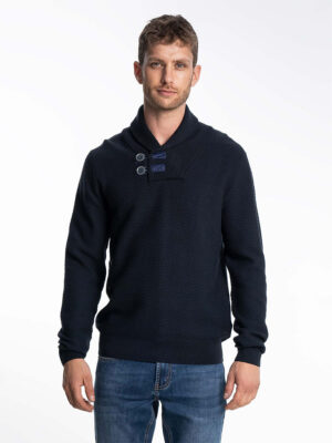 Chandail Lois jeans 1012 en tricot texturé col châle couleur marine