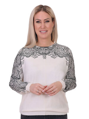 Chandail Ness N96143 imprimé de dentelle en tricot léger et doux couleur off white
