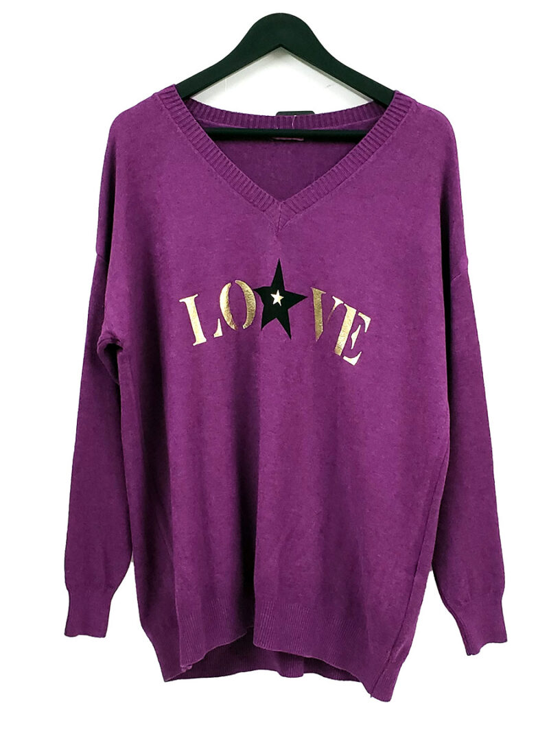 Paris Italy Import 1469 Love Print Sweater purple