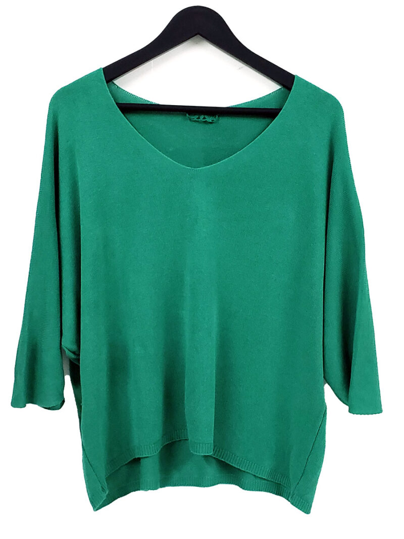 Paris Italy Import 1311 V-neck knit sweater green