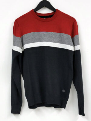 Chandail Point Zero 7953463 en tricot de coton mince avec bandes de couleurs rouge crimson